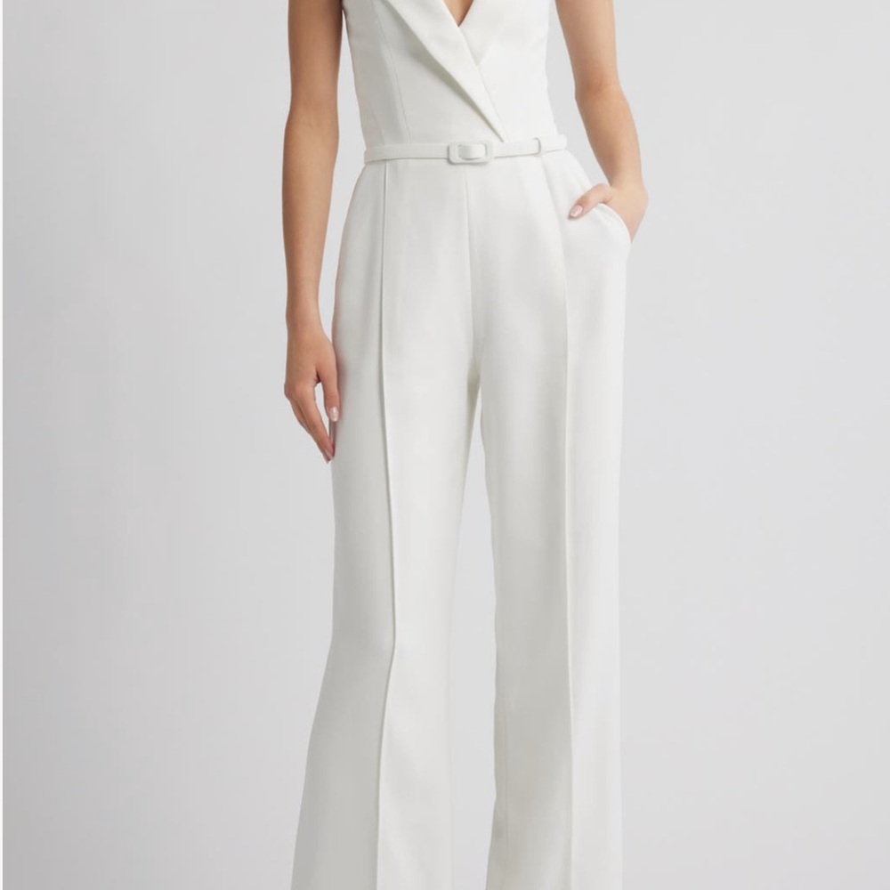 Nadine Mehrabi Belted Flare Crepe Jumpsuit